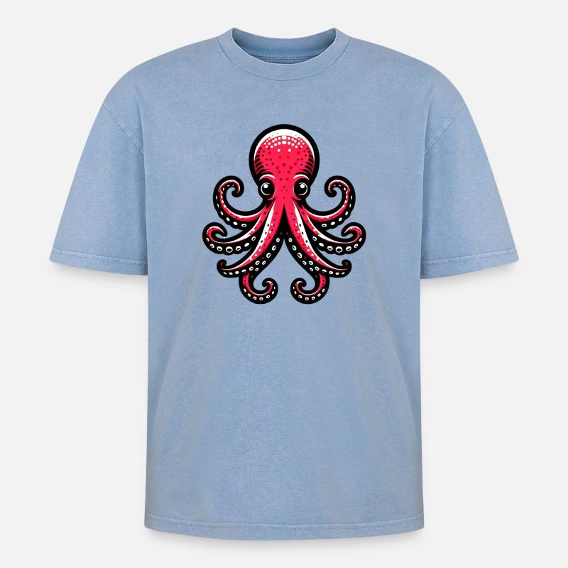 Krake - Oversized Unisex Premium Acid-Washed T-Shirt - Blau Acid Wash