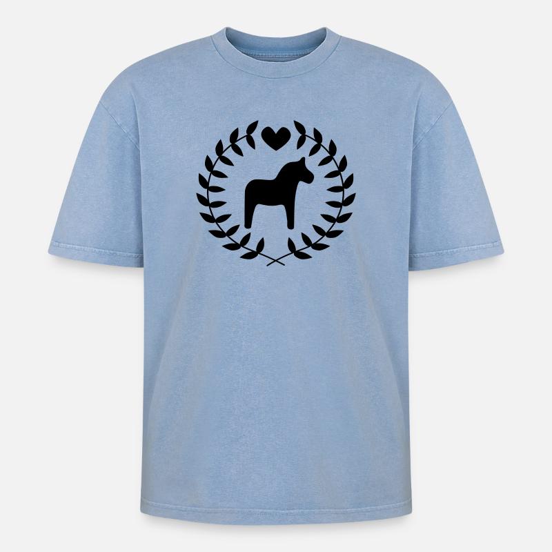 Dalapferdchen - Oversized Unisex Premium Acid-Washed T-Shirt - Blau Acid Wash
