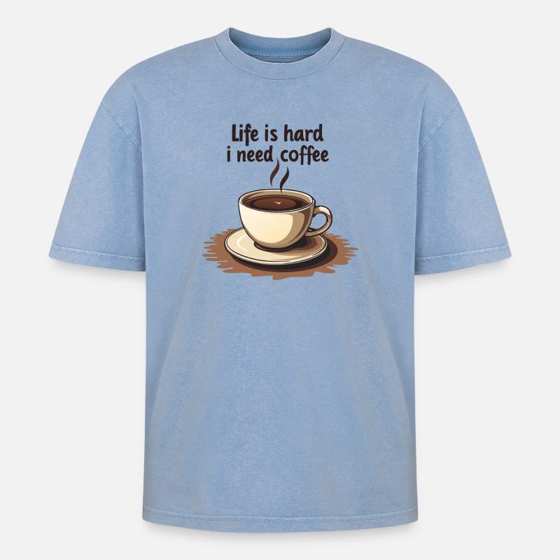 Kaffeetasse mit Textmotivation - Oversized Unisex Premium Acid-Washed T-Shirt - Blau Acid Wash