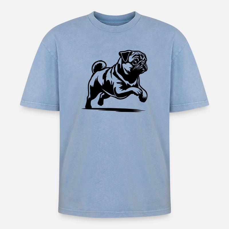 Mops - Oversized Unisex Premium Acid-Washed T-Shirt - Blau Acid Wash
