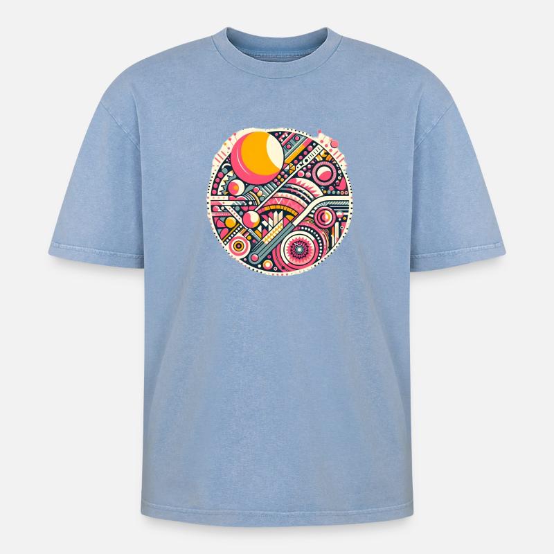 Neon Geometry — Orbit Bloom - Oversized Unisex Premium Acid-Washed T-Shirt - Blau Acid Wash