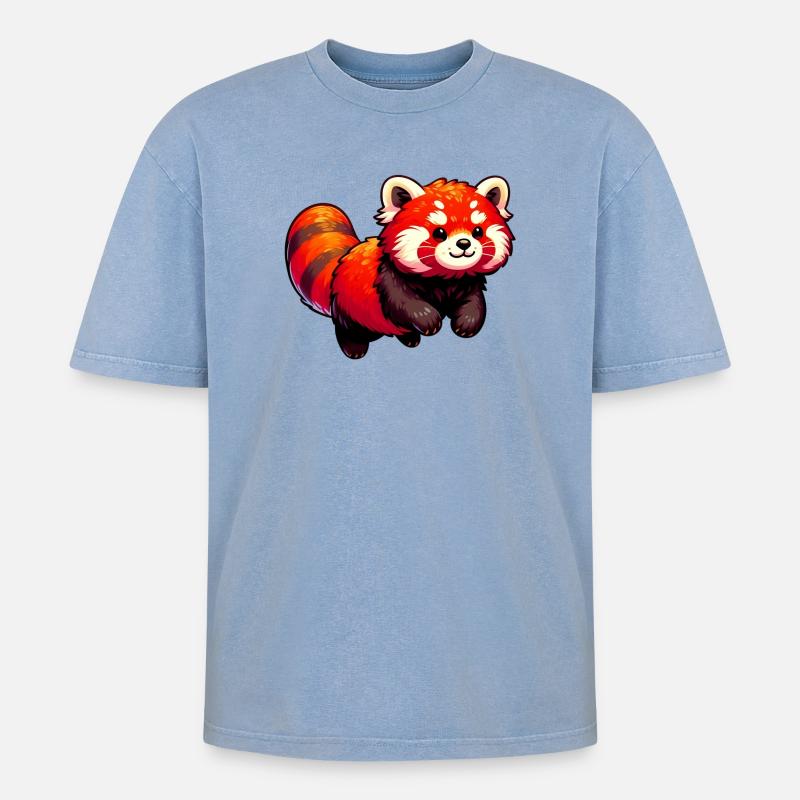 Kleiner Panda - Oversized Unisex Premium Acid-Washed T-Shirt - Blau Acid Wash
