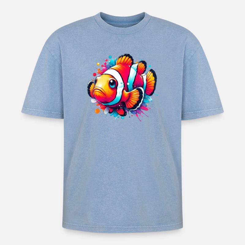 Clownfisch - Oversized Unisex Premium Acid-Washed T-Shirt - Blau Acid Wash