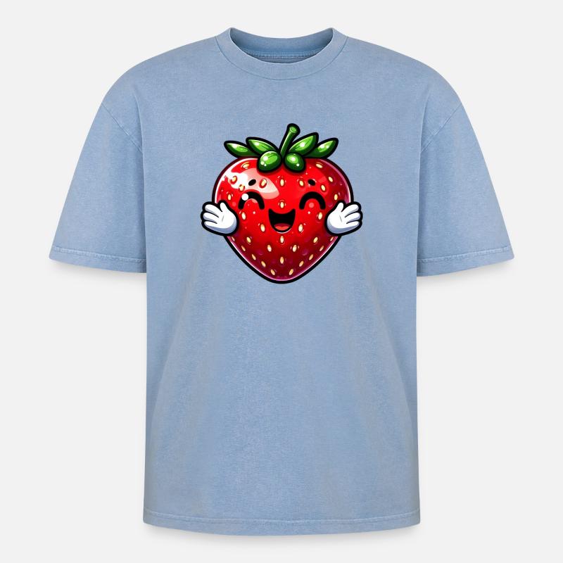 Erdbeeren Erdbeeren - Oversized Unisex Premium Acid-Washed T-Shirt - Blau Acid Wash