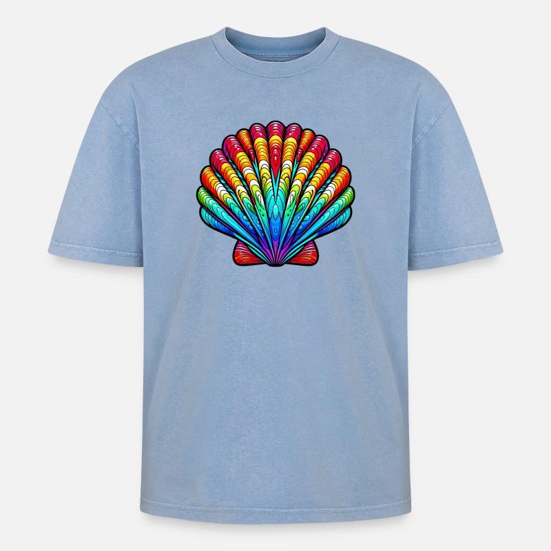 Shell - Oversized Unisex Premium Acid-Washed T-Shirt - acid washed blue