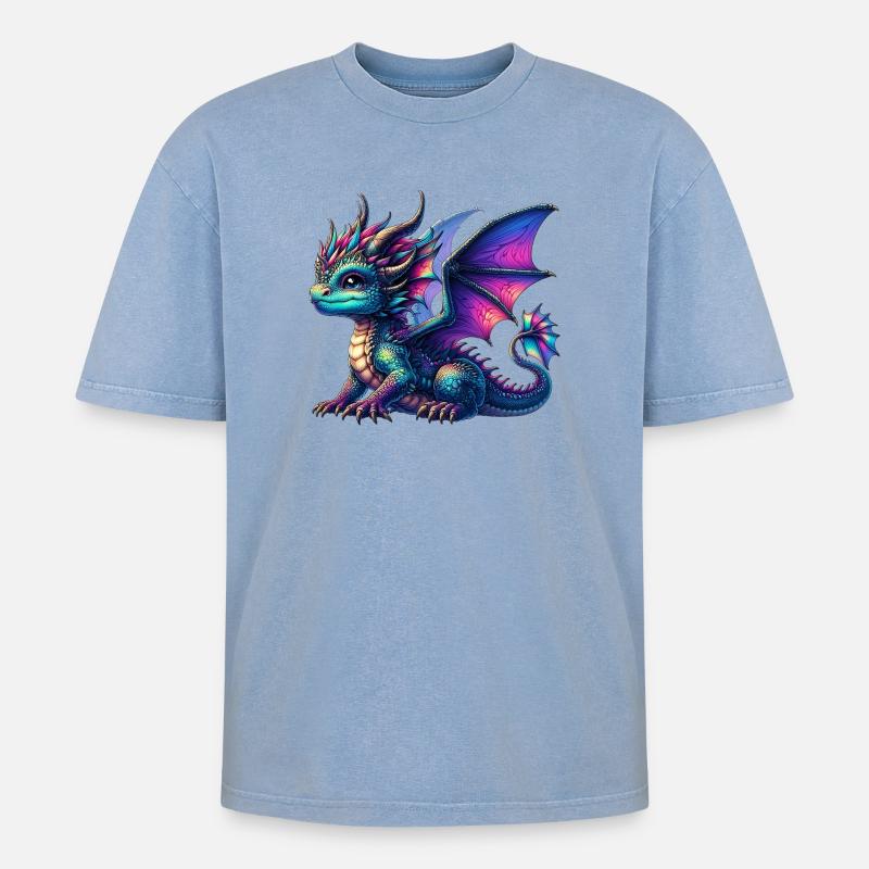 Drache - Oversized Unisex Premium Acid-Washed T-Shirt - Blau Acid Wash