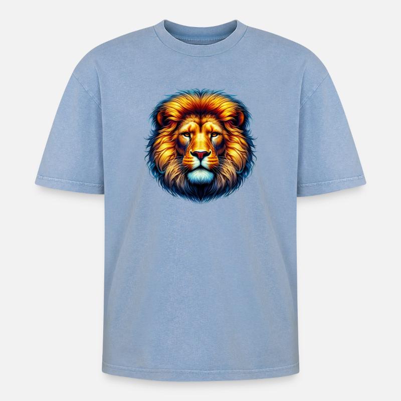 Löwe - Oversized Unisex Premium Acid-Washed T-Shirt - Blau Acid Wash