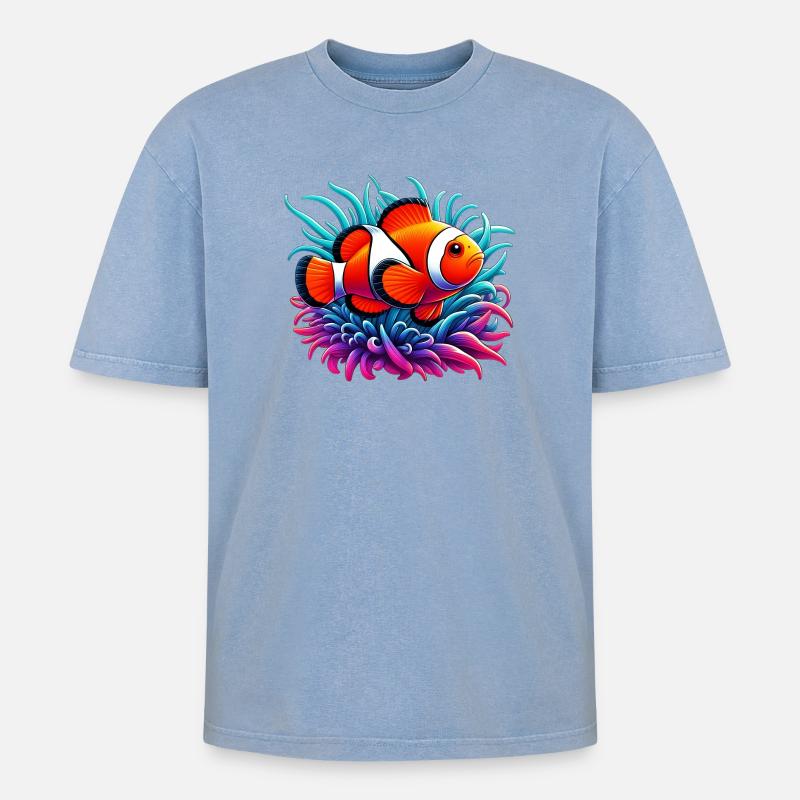 Clownfisch - Oversized Unisex Premium Acid-Washed T-Shirt - Blau Acid Wash