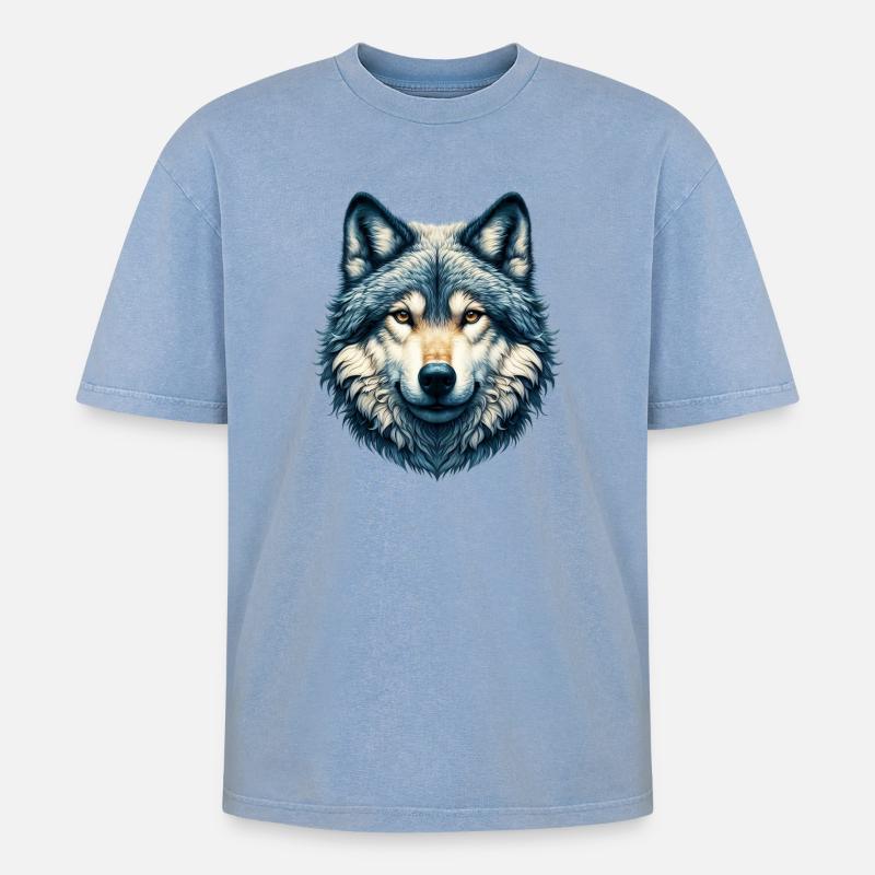 Wolf - Oversized Unisex Premium Acid-Washed T-Shirt - Blau Acid Wash