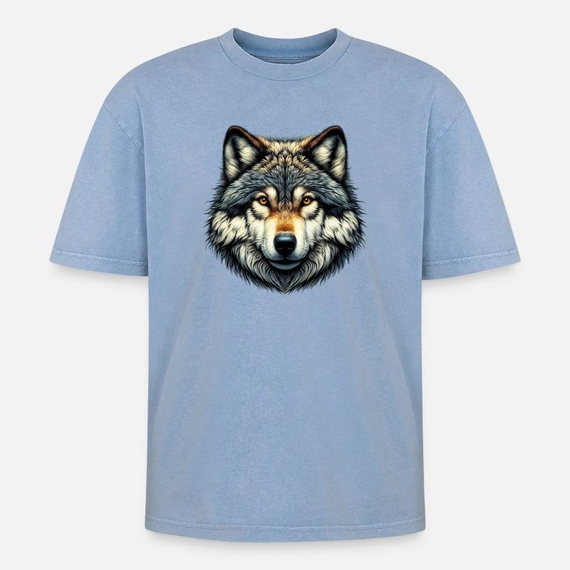 Wolf - Oversized Unisex Premium Acid-Washed T-Shirt - Blau Acid Wash