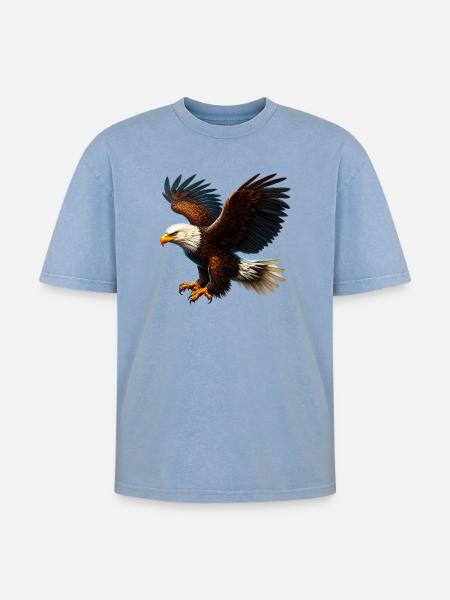 Eagle - Oversized Unisex Premium Acid-Washed T-Shirt - acid washed blue