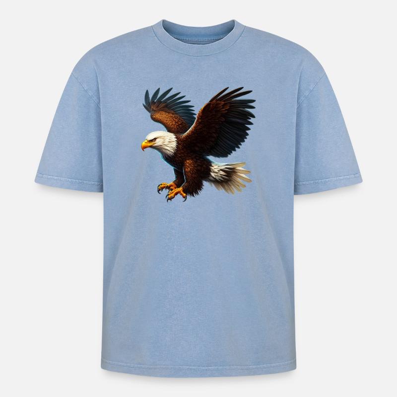 Eagle - Oversized Unisex Premium Acid-Washed T-Shirt - acid washed blue