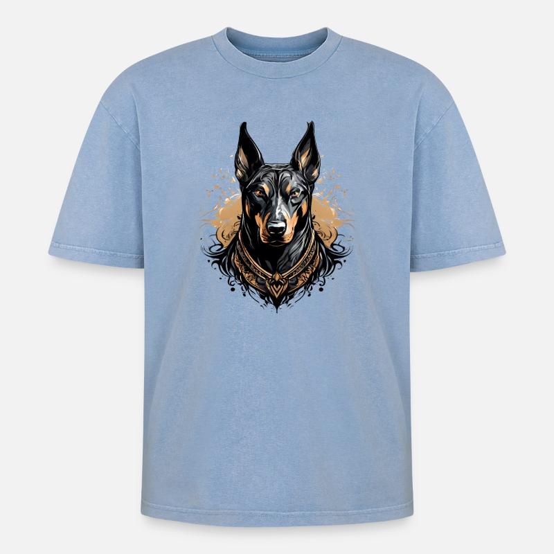 Dobermann 02 - Oversized Unisex Premium Acid-Washed T-Shirt - Blau Acid Wash