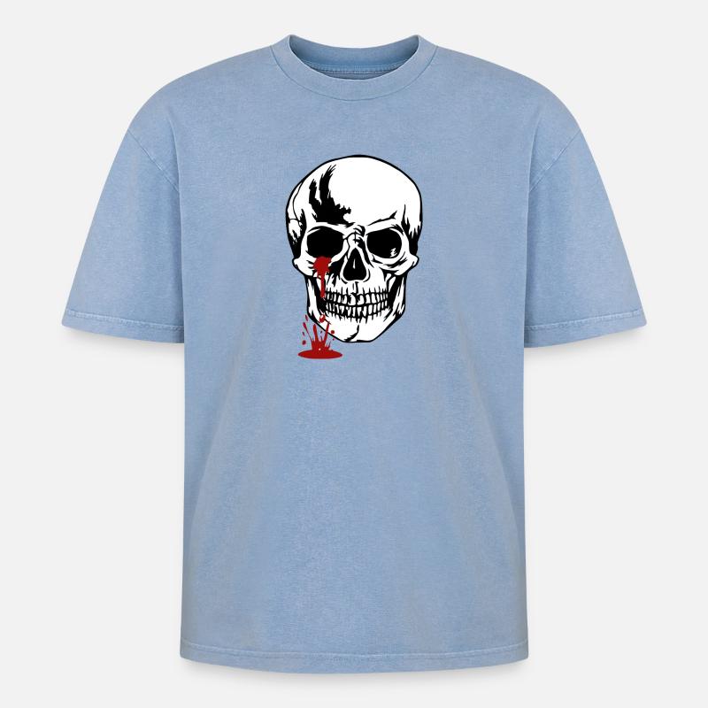 Schädel - Oversized Unisex Premium Acid-Washed T-Shirt - Blau Acid Wash