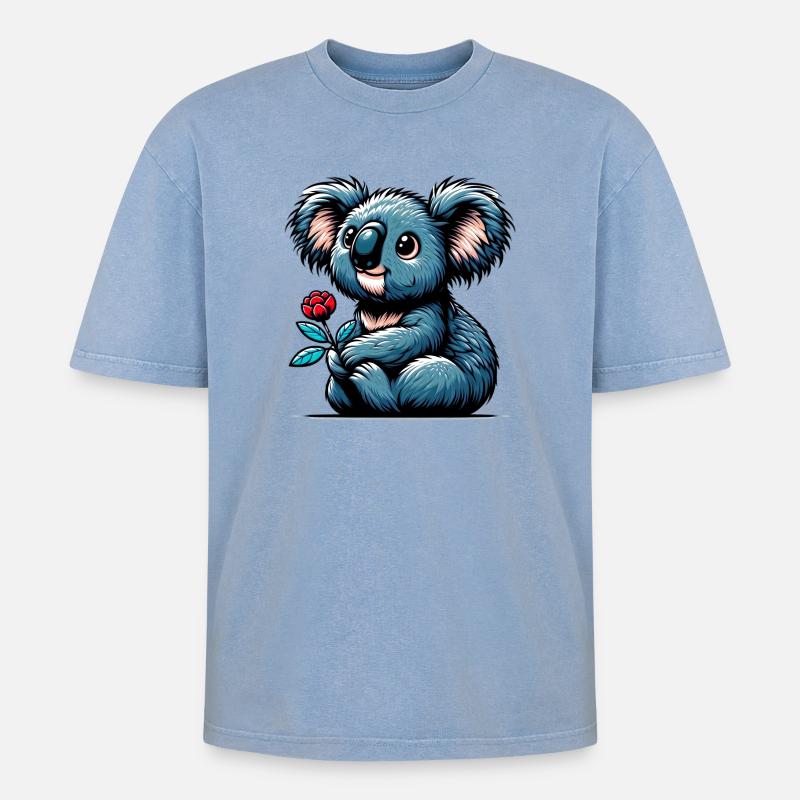 Koala - Oversized Unisex Premium Acid-Washed T-Shirt - Blau Acid Wash