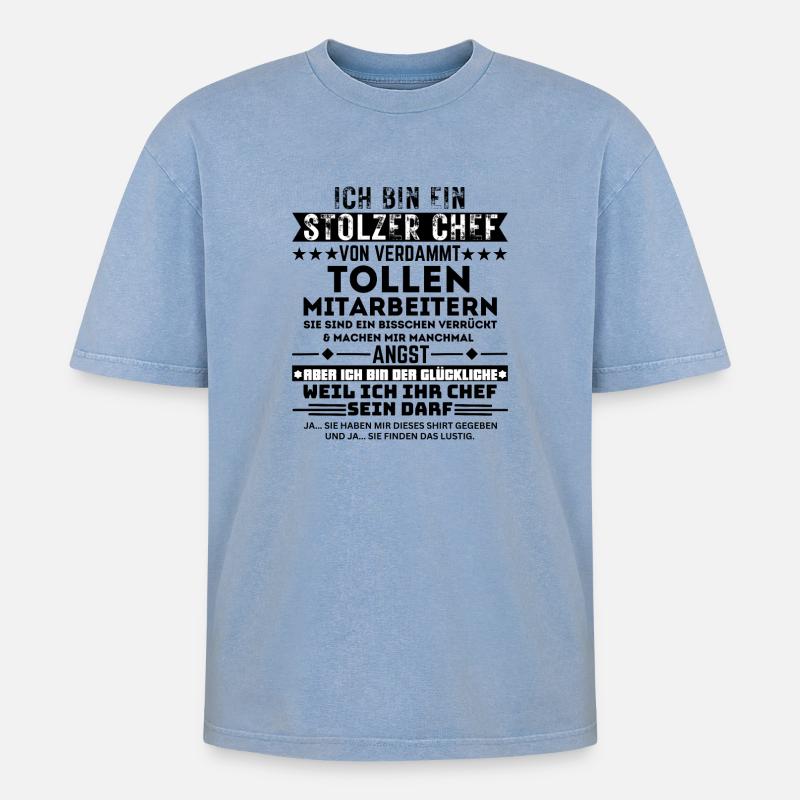 Stolzer Chef Glücklich - Oversized Unisex Premium Acid-Washed T-Shirt - Blau Acid Wash