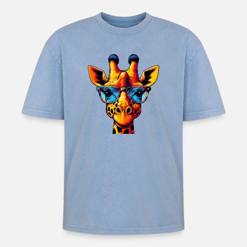 Giraffe - Oversized Unisex Premium Acid-Washed T-Shirt - Blau Acid Wash