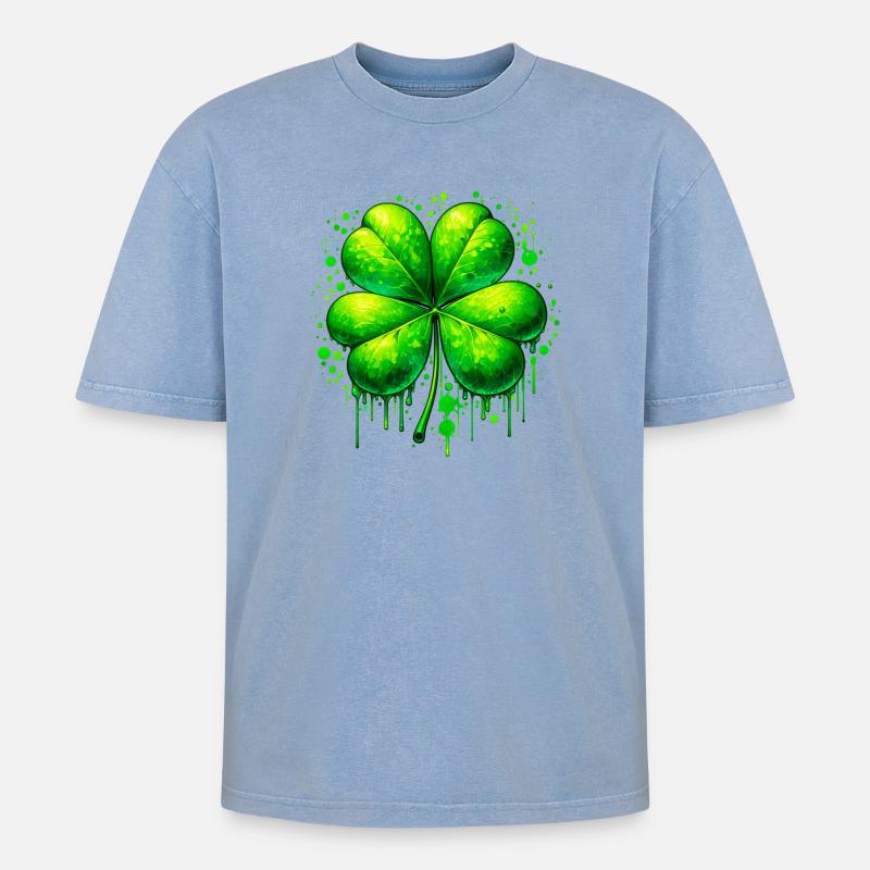 Vierblättriges Kleeblatt - Oversized Unisex Premium Acid-Washed T-Shirt - Blau Acid Wash