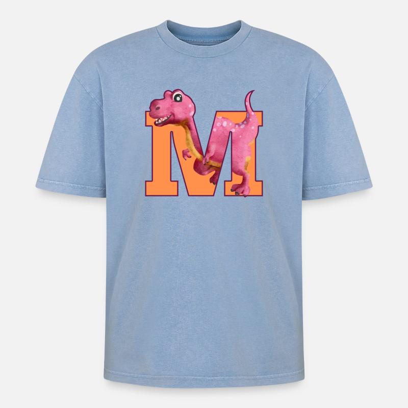 M- DINOSAUR, customizable - Oversized Unisex Premium Acid-Washed T-Shirt - acid washed blue
