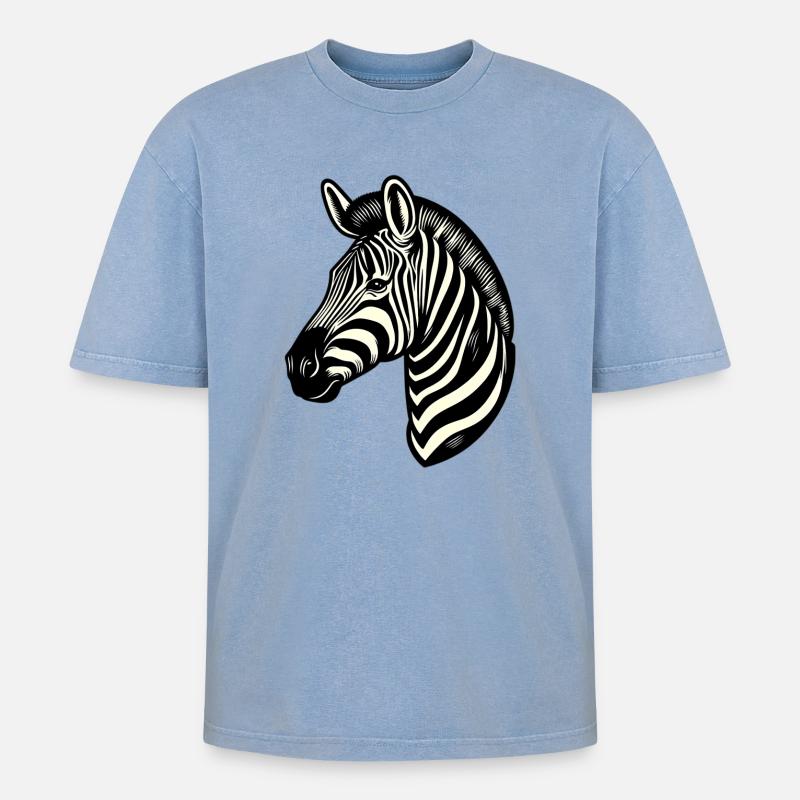 Zebra - Oversized Unisex Premium Acid-Washed T-Shirt - Blau Acid Wash