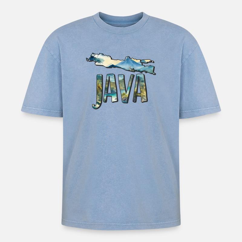 Aquarell Landkarte Java - Oversized Unisex Premium Acid-Washed T-Shirt - Blau Acid Wash