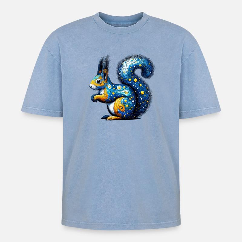 Eichhörnchen - Oversized Unisex Premium Acid-Washed T-Shirt - Blau Acid Wash