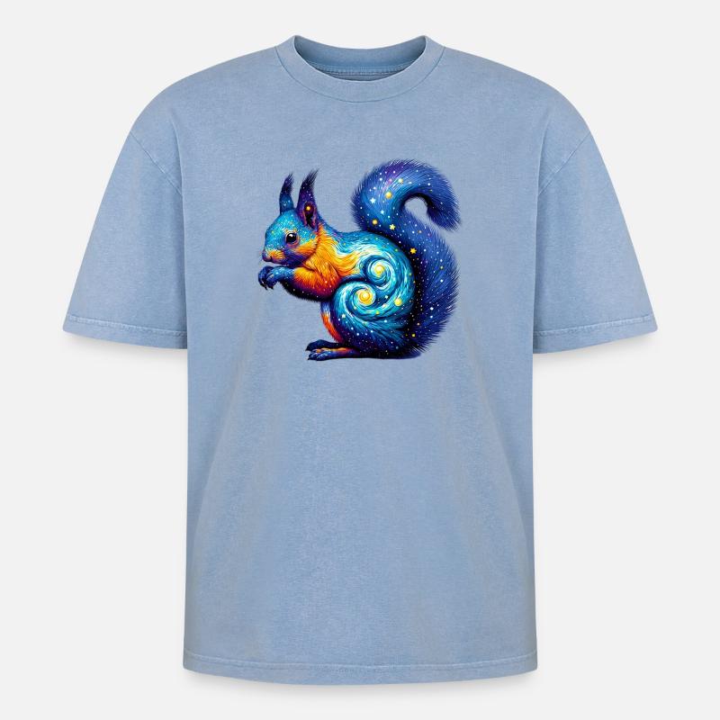 Eichhörnchen - Oversized Unisex Premium Acid-Washed T-Shirt - Blau Acid Wash