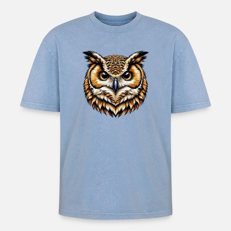 Eule - Oversized Unisex Premium Acid-Washed T-Shirt - Blau Acid Wash
