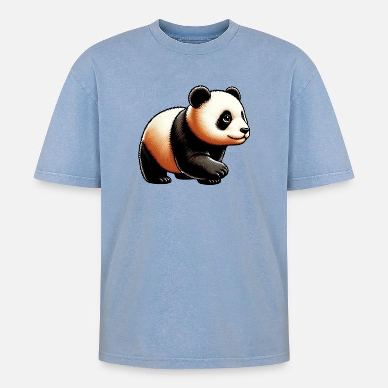 Panda - Oversized Unisex Premium Acid-Washed T-Shirt - Blau Acid Wash