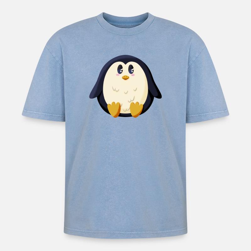 Chubby Penguin - Oversized Unisex Premium Acid-Washed T-Shirt - acid washed blue
