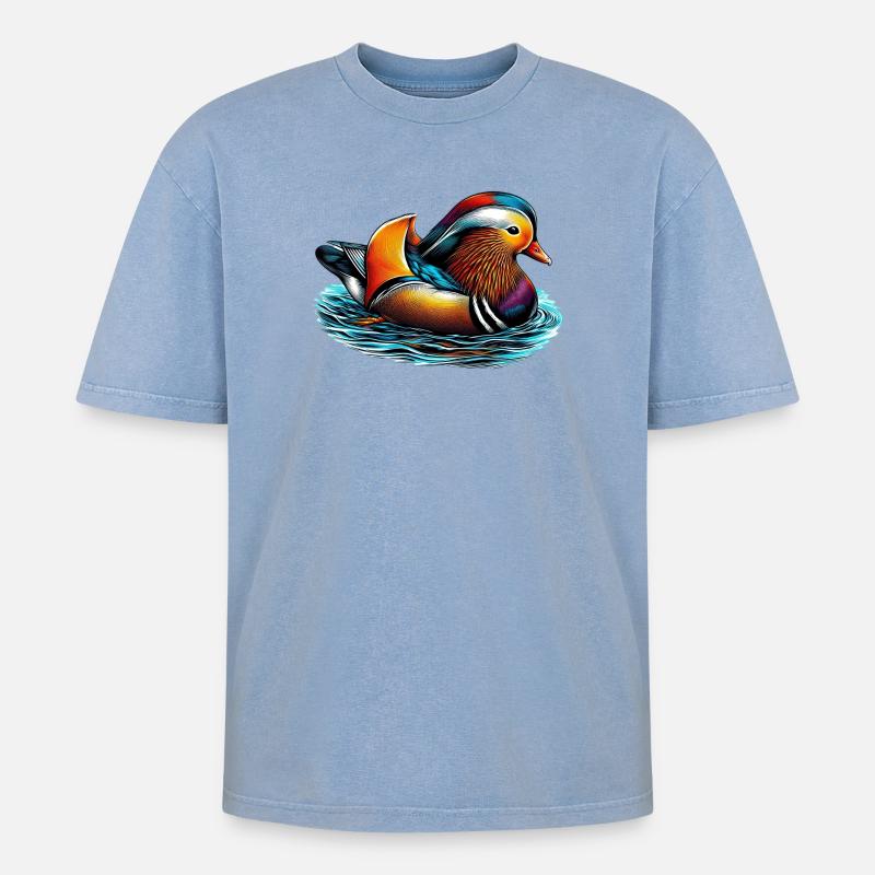 Mandarinente - Oversized Unisex Premium Acid-Washed T-Shirt - Blau Acid Wash