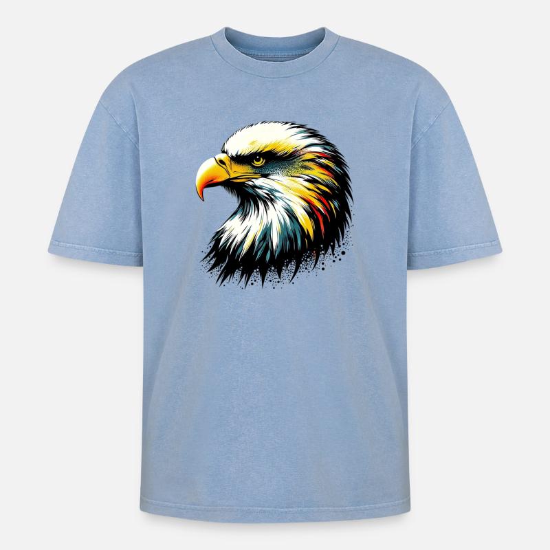 Adler - Oversized Unisex Premium Acid-Washed T-Shirt - Blau Acid Wash