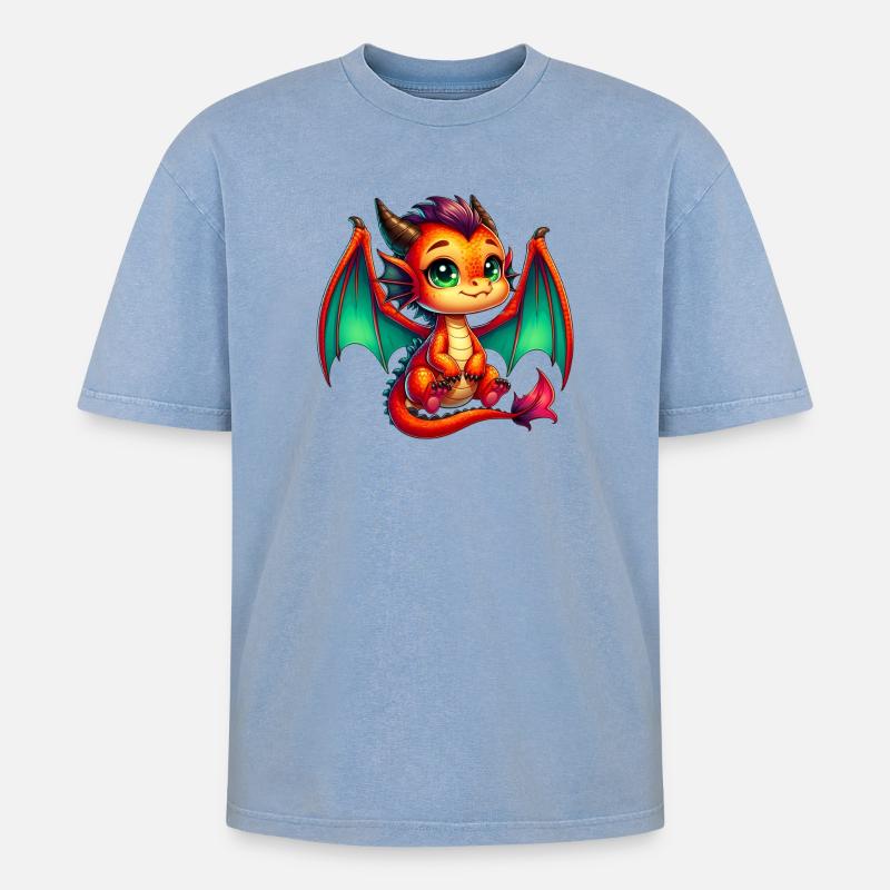 Drache - Oversized Unisex Premium Acid-Washed T-Shirt - Blau Acid Wash