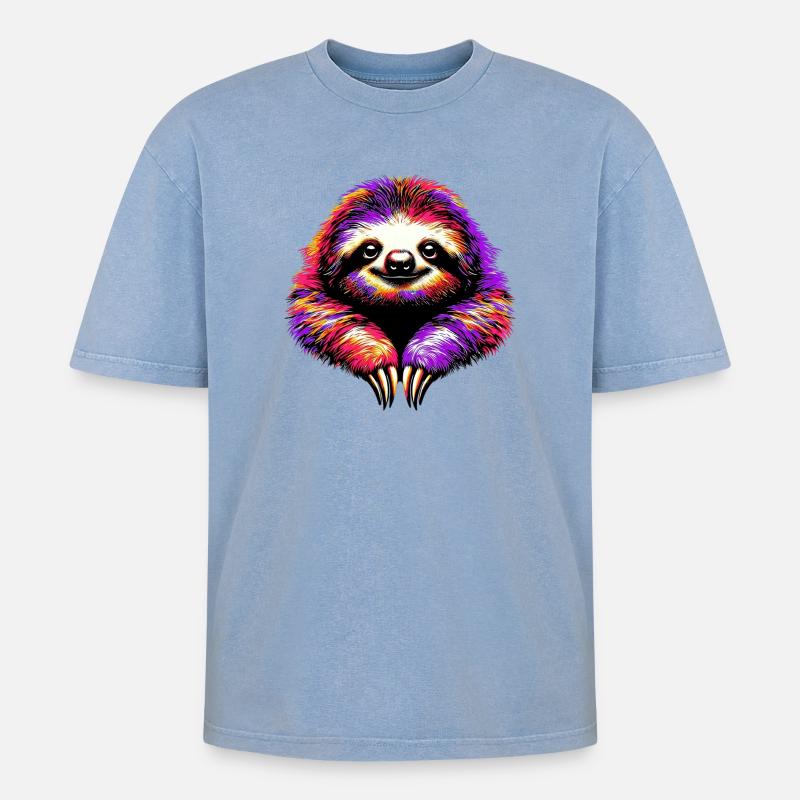 Faultier - Oversized Unisex Premium Acid-Washed T-Shirt - Blau Acid Wash