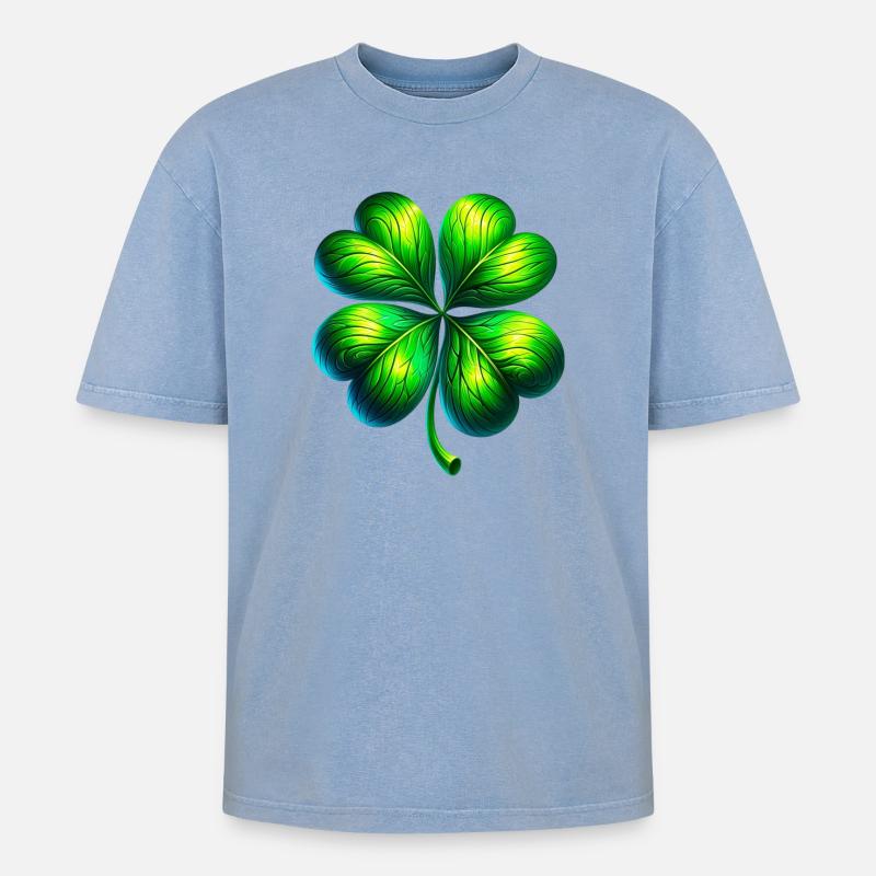 Vierblättriges Kleeblatt - Oversized Unisex Premium Acid-Washed T-Shirt - Blau Acid Wash