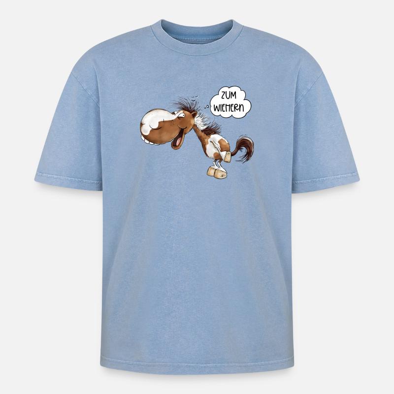 Zum Wiehern Pferd Schecke Lustiges Pferd - Oversized Unisex Premium Acid-Washed T-Shirt - Blau Acid Wash