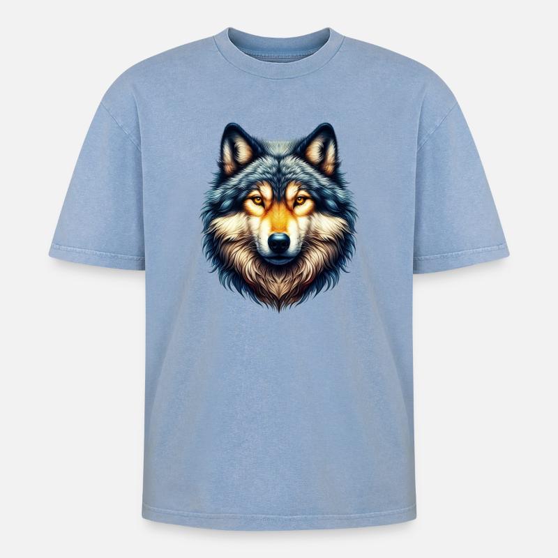 Wolf - Oversized Unisex Premium Acid-Washed T-Shirt - Blau Acid Wash