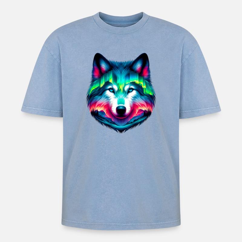 Wolf - Oversized Unisex Premium Acid-Washed T-Shirt - Blau Acid Wash