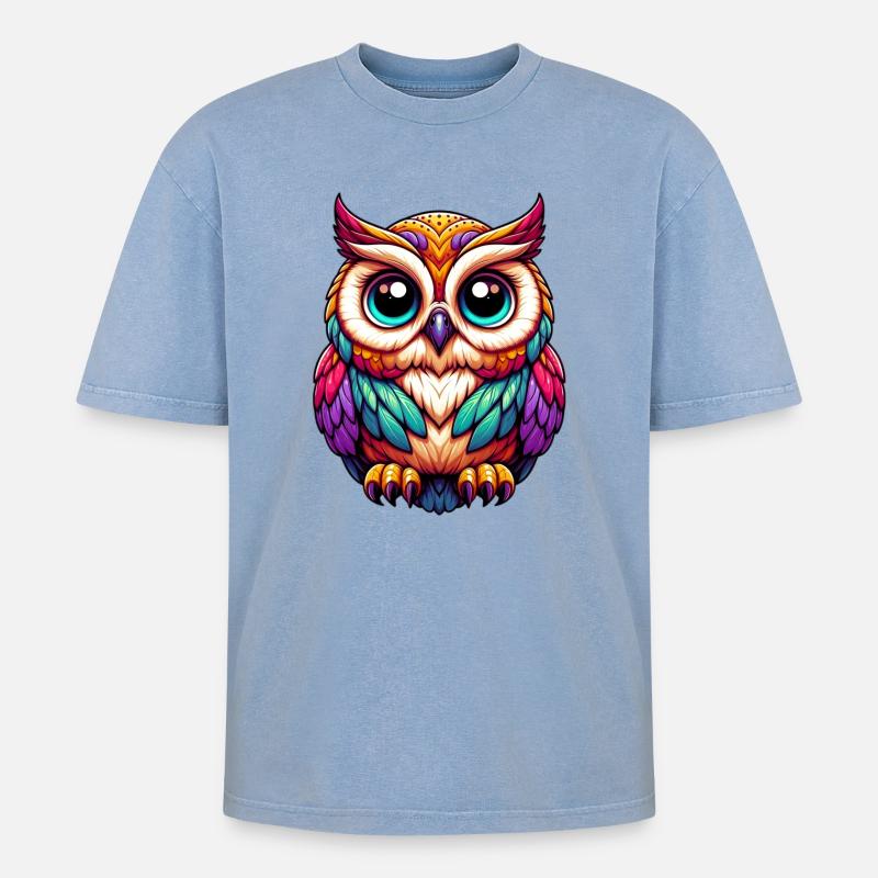 Eule - Oversized Unisex Premium Acid-Washed T-Shirt - Blau Acid Wash