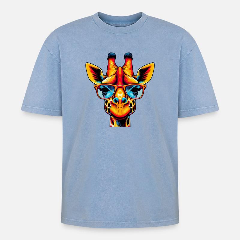 Giraffe - Oversized Unisex Premium Acid-Washed T-Shirt - Blau Acid Wash