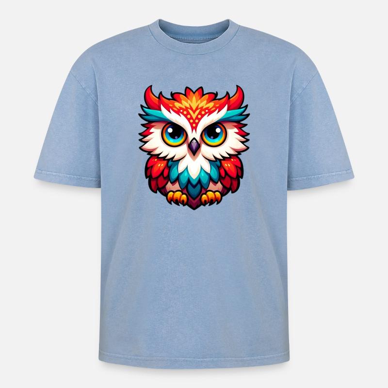 Eule - Oversized Unisex Premium Acid-Washed T-Shirt - Blau Acid Wash