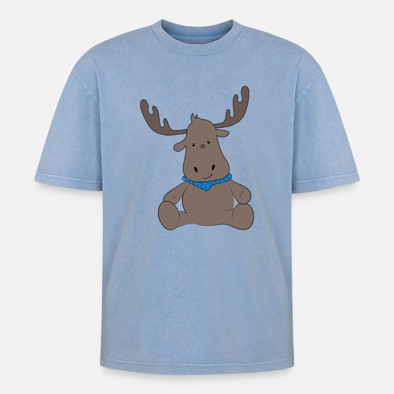 Elch - Oversized Unisex Premium Acid-Washed T-Shirt - Blau Acid Wash