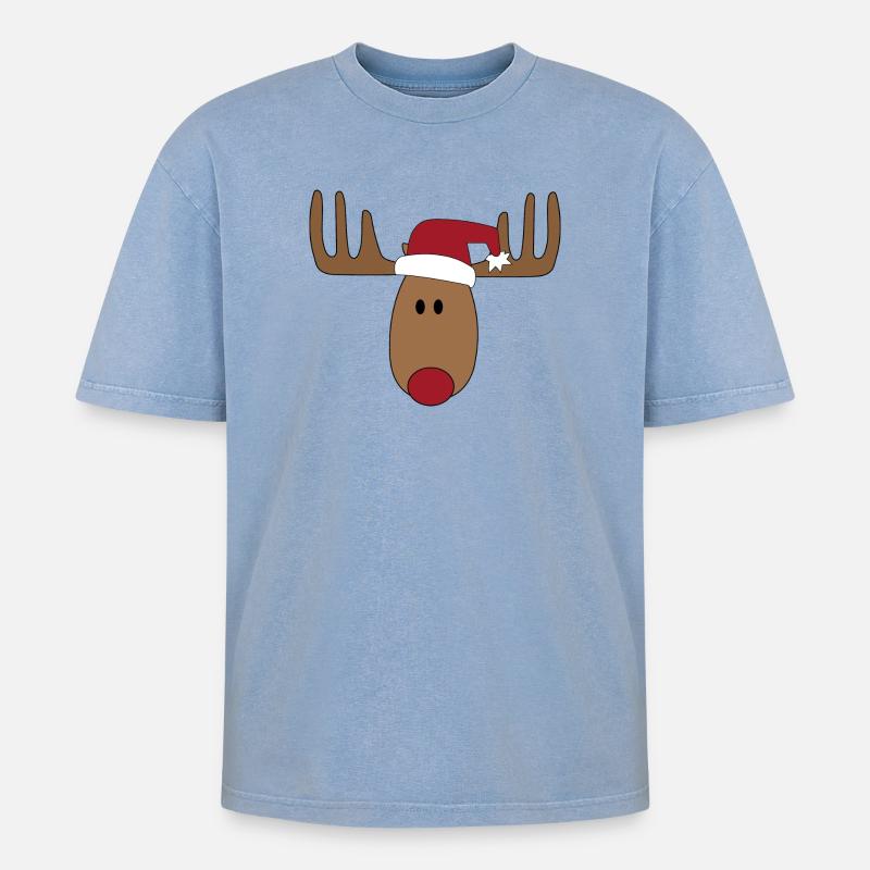 Weihnachten Elch - Oversized Unisex Premium Acid-Washed T-Shirt - Blau Acid Wash