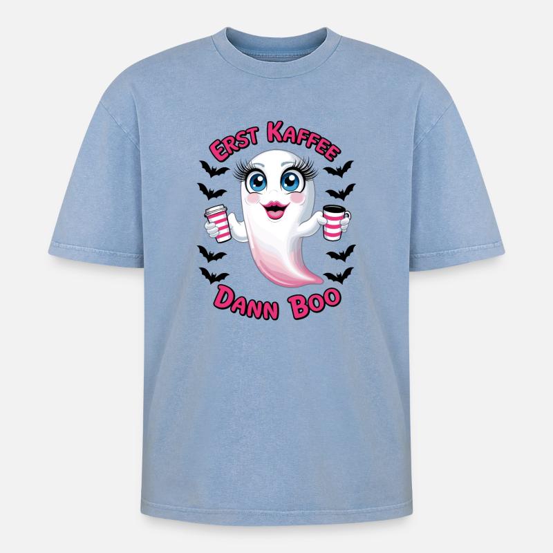 Süßer Geist mit Kaffee - Oversized Unisex Premium Acid-Washed T-Shirt - Blau Acid Wash
