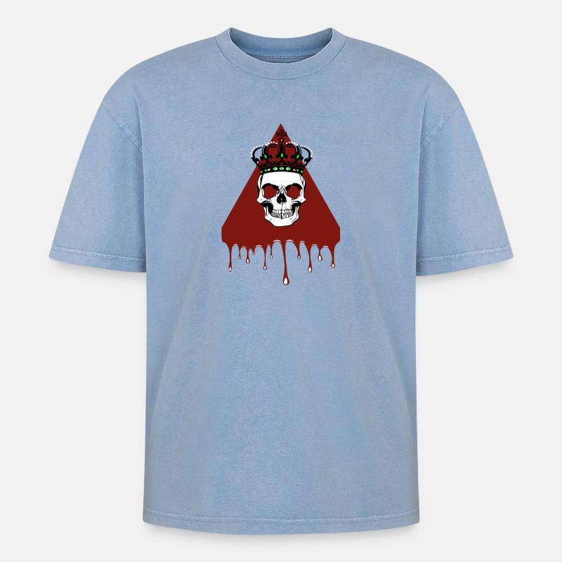 Schädel - Oversized Unisex Premium Acid-Washed T-Shirt - Blau Acid Wash