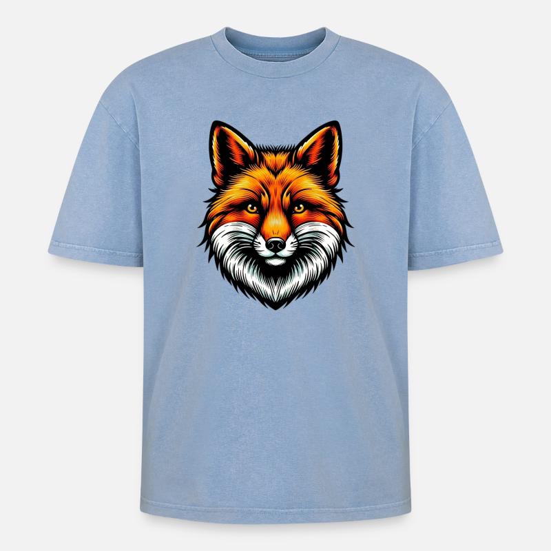 Fuchs - Oversized Unisex Premium Acid-Washed T-Shirt - Blau Acid Wash