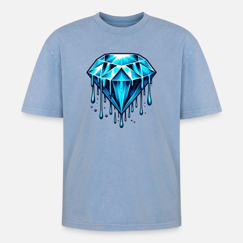 Diamant - Oversized Unisex Premium Acid-Washed T-Shirt - Blau Acid Wash