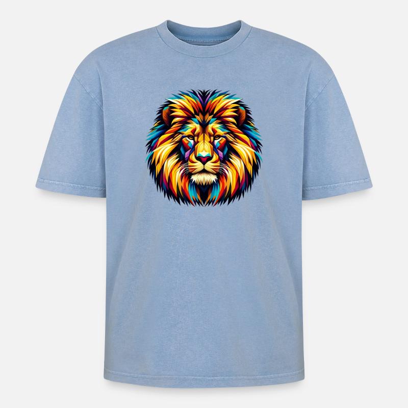 Löwe - Oversized Unisex Premium Acid-Washed T-Shirt - Blau Acid Wash