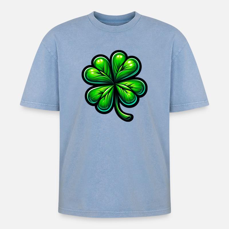 Vierblättriges Kleeblatt - Oversized Unisex Premium Acid-Washed T-Shirt - Blau Acid Wash