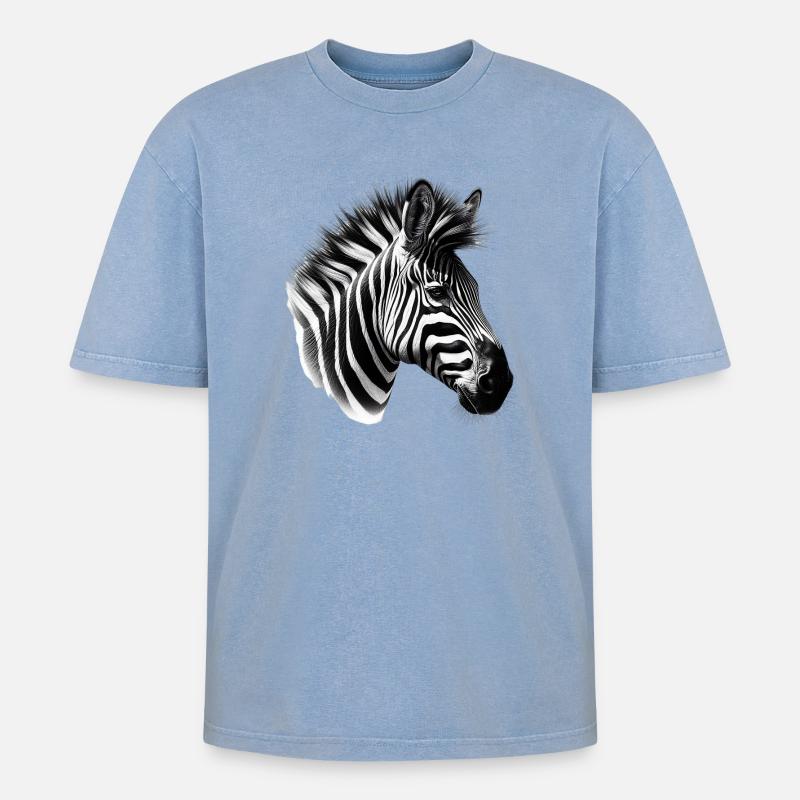 Zebra - Oversized Unisex Premium Acid-Washed T-Shirt - Blau Acid Wash